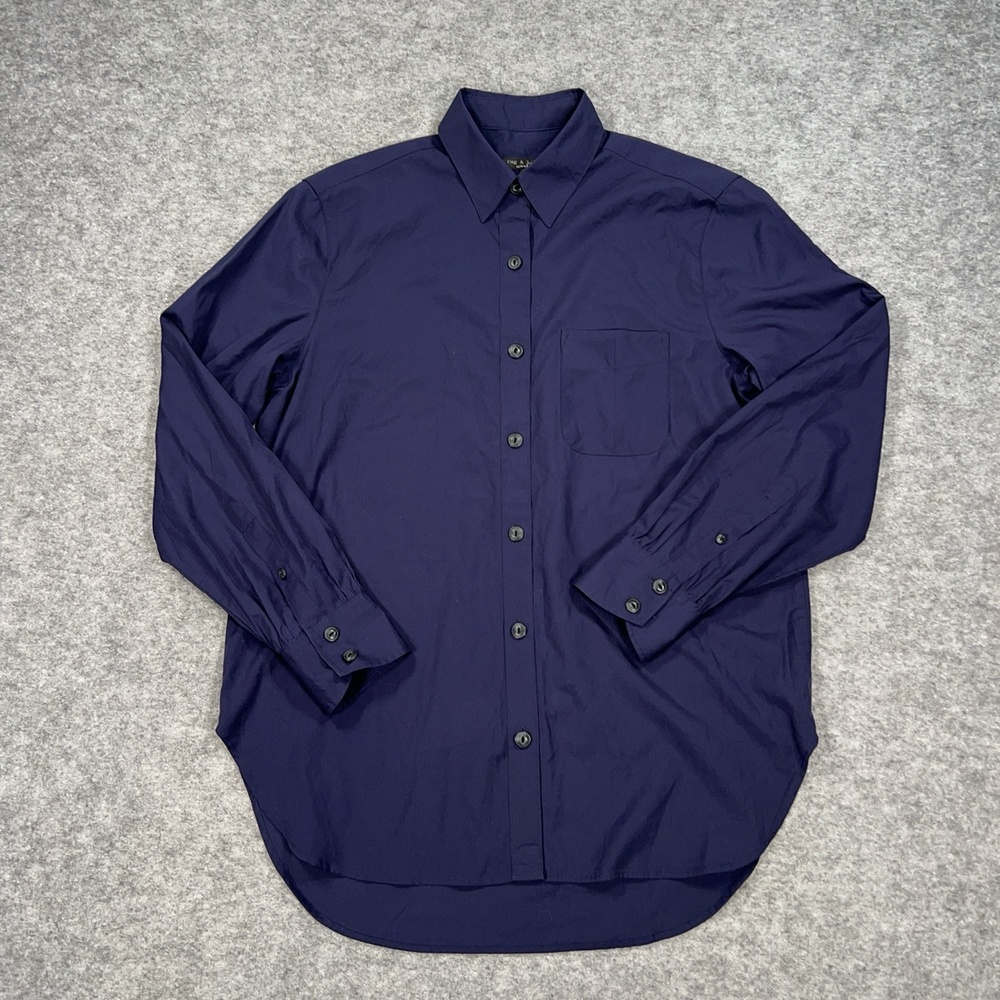 Rag & Bone Shirt Womens S Blue Button High Low Curve Hem Career Business Preppy